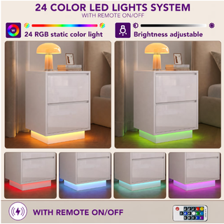 Easoger Nightstand Set of 2 with LED Lights, 2 Drawers & USB Ports, Modern End Tables for Bedroom Living Room, White
