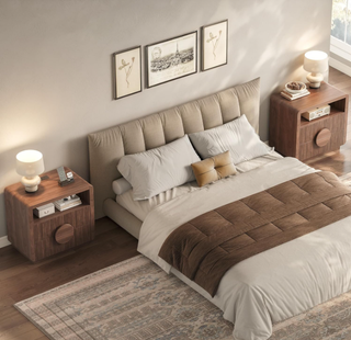 Easoger Nightstand with Charging Station, 24" H 2-Drawer Side Table with USB & Type-C Ports, Slatted Wood End Table for Bedroom Living Room Office, Walnut