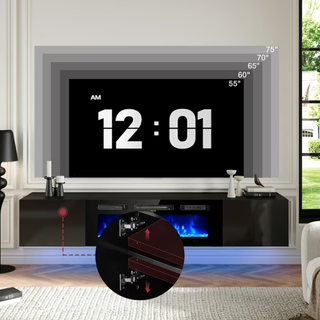 Easoger Floating TV Stand with 36" Electric Fireplace, Wall Mounted Fireplace Entertainment Center with Storage for TVs Up to 80", Adjustable Partition, Black/White (All Black)
