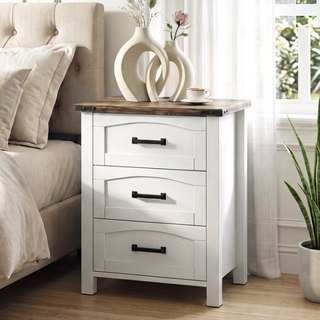 Easoger Farmhouse 3-Drawer Nightstands with Charging Station & USB-C, 18" Wide Rustic White Wood Bedside Table for Bedroom