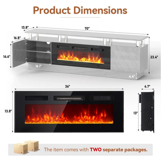 Easoger 70” Fireplace TV Stand, Entertainment Center for TVs up to 80", with 36'' Electric Fireplace, LED Lights Entertainment Center, TV Console,Gray