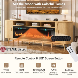 Easoger 97" Mid-Century Modern Fireplace TV Stand with 60" Electric Fireplace, 12 Color Flames & Dual Heat Settings, Large Entertainment Center for TV, Storage Cabinets & Shelves