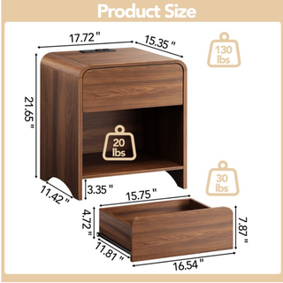 Easoger Set of 2 End Table with Storage Drawer & Open Shelf, 21.65" Modern Minimalist Nightstand with Soft-Close Sliding Drawer, Wooden Side Table for Living Room Bedroom,Walnut