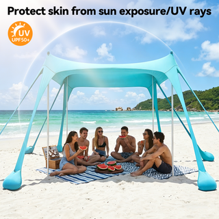 Osoeri 10x10ft 8-10 Person Beach Tent Canopy with 8 Sandbags, UPF50+ Sun Shade Portable Sun Shelter Tents, Easy Setup for Camping Trips, Fishing, Backyard Fun and Picnics