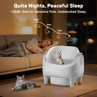 Osoeri 10L Open-Top Self-Cleaning Cat Litter Box, App Control, Safety Sensors & Odor-Free for Multi-Cat Homes.