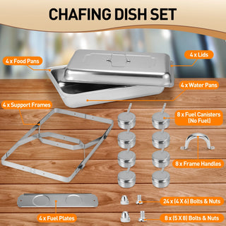 Osoeri 4Pack 9.5 QT Chafing Dish Buffet Set Rectangular Stainless Steel Buffet Catering Warmer Set for Parties, Weddings