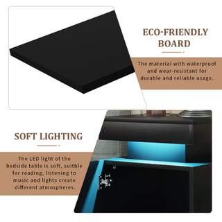 EVmore Set of 2 Home Nightstand, Black, with 24 Color LED Lights