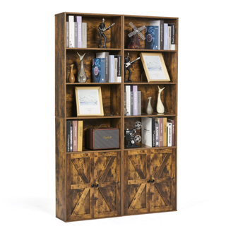 Easoger 6-Tier Barn Door Bookshelf with Hidden Storage, Tall Narrow Bookcase with Magnetic Lock, 71" Freestanding Display Shelf for Living Room, Study, Bedroom（Brown single）
