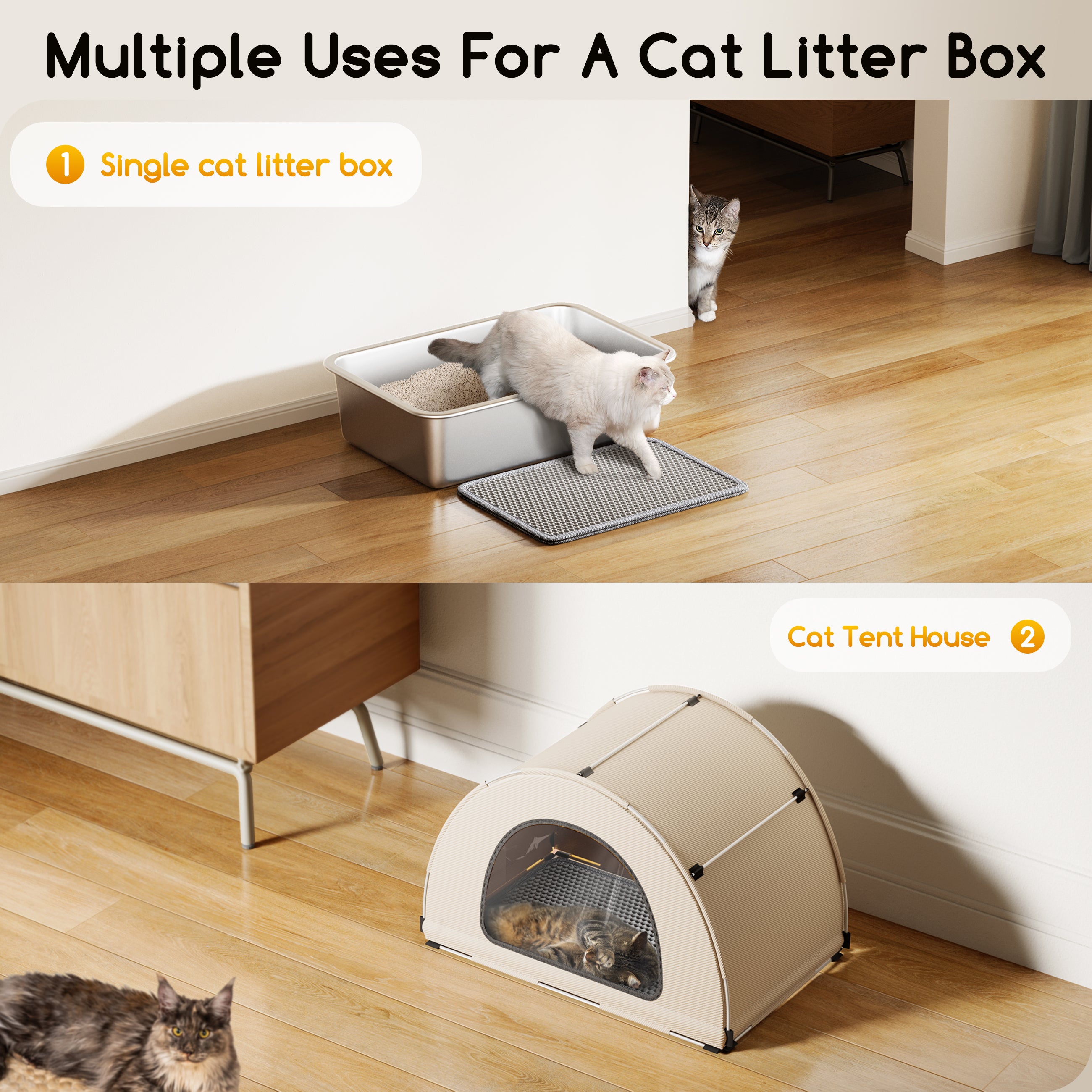 Sousia Stainless Steel Cat Litter Box With Lid - 23.6" L X 16" W X 12" H, 20L, Leak-Proof