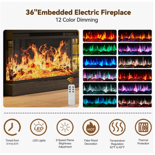 Easoger 97" TV Stand with Electric Fireplace, 3-Sided Glass Display Media Console for Over 100" TVs, Large Storage with Glass Doors & Shelves, LED Backlight, Walnut + Black Oak