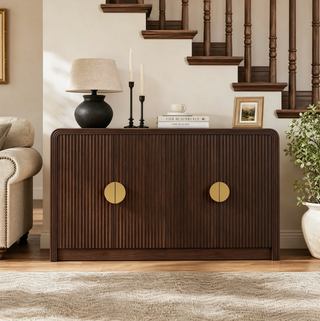 Easoger 55" Fluted Buffet Sideboard Cabinet, Mid-Century Modern Walnut Credenza Console with Adjustable Shelves, Wavy Grain Doors & Anti-Tip for Dining Room, Living Room, Entryway