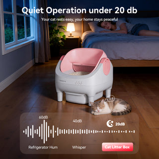 Osoeri Self Cleaning Cat Litter Box, Automatic Litter Box Self Cleaning ,Open Top Large Litter Box for Multiple Cats,with Safety Protection, APP Control,Odor Removal,Mat and Waste Bags Included, Pink