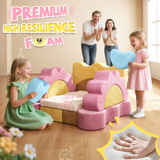 EVMORE 18PCS Modular Kids Play Couch, Flower-Themed Multifunctional Foam Children Sofa Couch Play Set for Girls Boys, DIY Creativing Modular Sofa, Modern Floor Couch