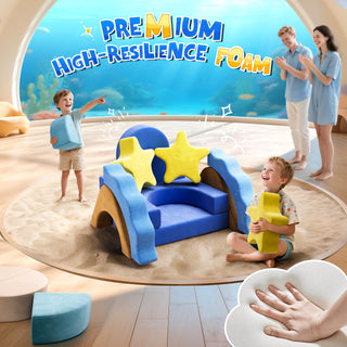 EVMORE 16PCS Modular Kids Play Couch Furniture, Sea World Theme Foam Children Sofa Couch for Girls Boys, DIY Creativing Modular Sofa, Modern Floor Couch