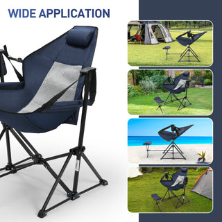 Portable Hammock Camping Chair, Folding Camping Chairs with Retractable Footrest, Adjustable Backrest, Headrest, Cup Holder Portable Outdoor Lawn Chairs for Camping, Fishing, Hiking