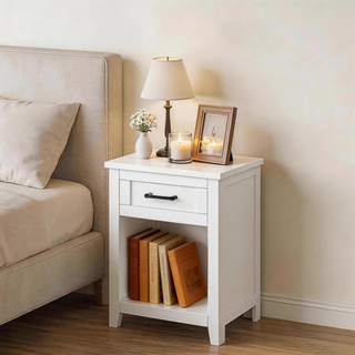 Easoger Farmhouse Nightstand Set of 2 with Charging Station & Large Storage, End Tables with Outlets & USB Ports for Bedroom, White