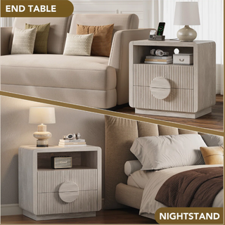 Easoger Set of 2 Nightstand with Charging Station, 23" H 2-Drawer Side Table with USB & Type-C Ports, Slatted Wood End Table for Bedroom Living Room Office, Gray
