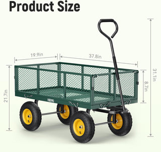 Vibemo Steel Garden Cart, 2-in-1 900 lbs Heavy Duty Utility Wagon, with Removable Mesh Sides to Convert into Flatbed, 240° U-Turn 10" Pneumatic Tires Garden Wagon for Farm Yard Lawn Garden Camping