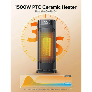 1500W Portable Space Heater, Heater with Thermostat, Remote, 3 Modes, Timer, Oscillating, Overheating & Tip-Over Protection, Fast Ceramic Heater for Bedroom Office Garage Indoor Use