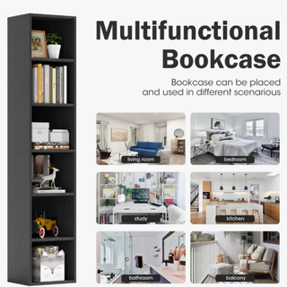 Easoger 6-Tier Tall Narrow Bookshelf, 71.5" Corner Bookcase with Open Storage Shelves for Home Office Living Room, Black