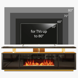 Easoger 70" 2-Tier TV Stand with 36" Electric Fireplace, Modern Entertainment Center with LED Lights & Acrylic Legs, Media Console for TVs up to 80" for Living Room,Black