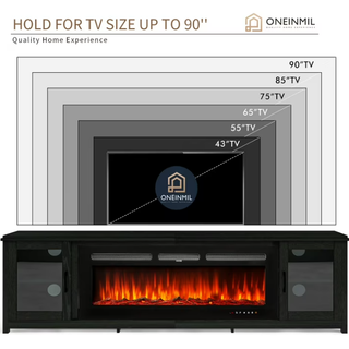 Easoger Fireplace TV Stand for TVs up to 90", 80" TV Stand with 50" Electric Fireplace, Entertainment Center with Glass Doors, Black