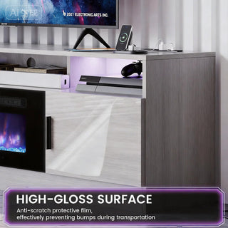 Easoger 80" Fireplace TV Stand, Gaming Media Console with 12 Color LED Backlights & 3 Outlets, Storage Shelves & Cabinets, Grey