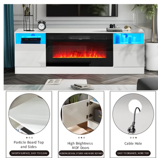 Easoger 70 inch Fireplace TV Stand, White TV Stand with Fireplace for TVs up to 80", 12 LED Colors