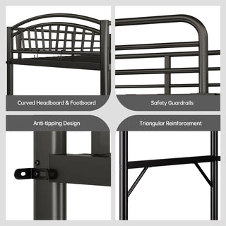 Easoger Twin Over Twin Metal Bunk Bed with Storage Bag, Safety Guard Rails & Anti-tip Nails No Box Spring , Black
