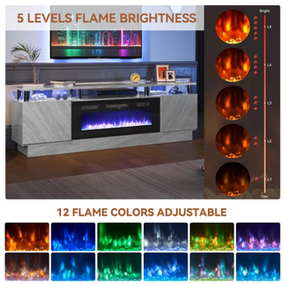 Easoger 70” Fireplace TV Stand, Entertainment Center for TVs up to 80", with 36'' Electric Fireplace, LED Lights Entertainment Center, TV Console,Gray
