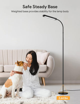 MediAcous LED Floor Lamp for Living Room, 5 Colors & Brightness & Step-Less Adjustable, Standing Lamp with 1H Timer, Remote & Button, Dimmable Reading Floor Lights, Work with Wall Switch