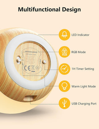 Night Lights for Kids Room, MediAcous Baby Night Light with 7 Colors Changing & Dimming Function, Rechargeable Kids Night Light with 1 Hour Timer & Touch Control, Up to 100H, Wood Grain