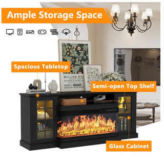 Easoger 80" Fireplace TV Stand with 3-Sided Glass Electric Fireplace, 12 Flame Colors + 12 LED Backlight Colors, Holds TV up to 88", Black