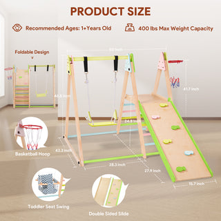 Indoor Baby Climbing Toys, Playground Jungle Gym Montessori Waldorf Style Wooden Toddlers Climber Playset for Children Kids