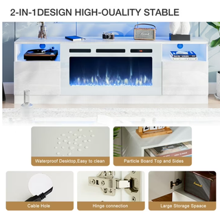 Easoger Fireplace TV Stand for TVs up to 80", TV Stand with 36'' Electric Fireplace, LED Lights Entertainment Center, TV Console, White