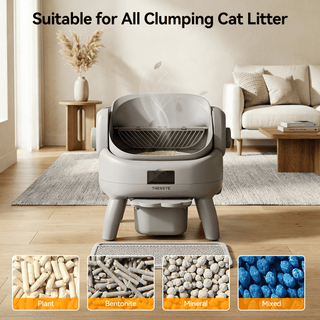 Osoeri Self-Cleaning Cat Litter Box,Open-Top Large Automatic Cat Litter Box for Multiple Cats,APP Control,Integrated Safety Protection,Odor-Free,with Trash Bags,Waterproof Mat and Litter Mat,Gray