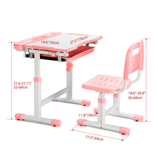 Kids Desk and Chair Set Height Adjustable School Study Desk and Chair with 55° Tiltable Desktop, 3 Modes&3 Brightness LED Lamps, Storage Drawer and Metal Hook for Boys Girls,Pink