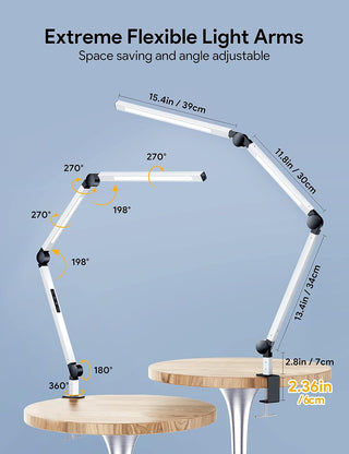 MediAcous LED Desk Lamp with Clamp, Dual Light Desk Lamp with Swing Arm, Dimmable 4 Color Modes & 4 Brightness Table Lamp, Eye-Caring Clip-on Lamp with Memory Function for Home Office, White