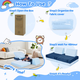 8pcs Modular Kids Play Couch, Toddlers Play Couch Sofa, Kids Couch Building Fort for Boys and Girls Playroom Bedroom, Children Convertible Sofa Foam Couch