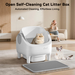 Osoeri 10L Open-Top Self-Cleaning Cat Litter Box, App Control, Safety Sensors & Odor-Free for Multi-Cat Homes.