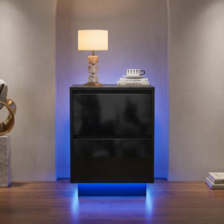 Easoger Nightstand Set of 2 with LED Lights, 2 Drawers & USB Ports, Modern End Tables for Bedroom Living Room, Black