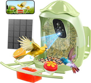 Osoeri Smart Bird Feeder with Camera - AI Identify & 2K HD Live Video, Instant Arrival Alerts, Solar Birdhouse for Outdoor, Hummingbird Watching Gifts for Bird Lover & Family, 2.4GHz WiFi
