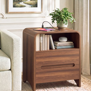 Easoger Nightstand Set of 2 with Drawers, Modern Minimalist Side Table with Storage Shelf, 19" End Table for Bedroom Living Room, Walnut