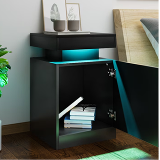 EVmore Set of 2 Home Nightstand, Black, with 24 Color LED Lights