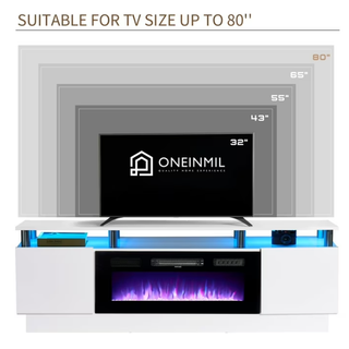 Easoger Fireplace TV Stand, Entertainment Center for TVs up to 80", 70” TV Stand with 36'' Electric Fireplace, LED Lights Entertainment Center, TV Console, White