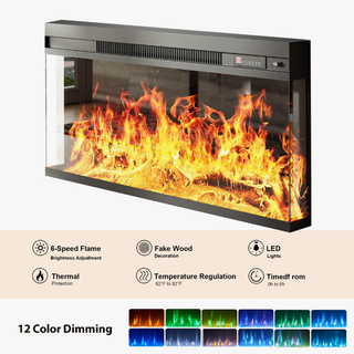 Easoger 98" Wall Unit Entertainment Center with 3-Sided Electric Fireplace, Farmhouse TV Stand for TVs Up to 70", Large Storage with Glass Doors & Shelves, White+Light Walnut