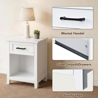 Easoger Farmhouse Nightstand Set of 2 with Charging Station & Large Storage, End Tables with Outlets & USB Ports for Bedroom, White