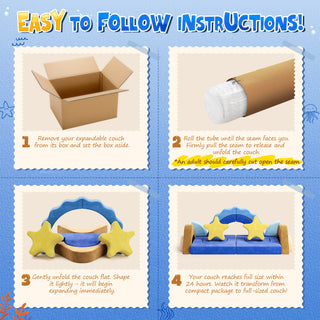 EVMORE 16PCS Modular Kids Play Couch Furniture, Sea World Theme Foam Children Sofa Couch for Girls Boys, DIY Creativing Modular Sofa, Modern Floor Couch