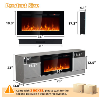 Easoger 70” Fireplace TV Stand for TVs up to 80", TV Stand with 36'' Electric Fireplace, LED Lights Entertainment Center, TV Console, Gray