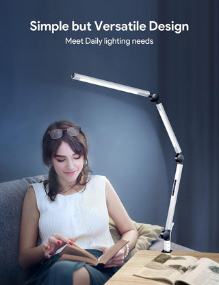 MediAcous LED Desk Lamp with Clamp, Dual Light Desk Lamp with Swing Arm, Dimmable 4 Color Modes & 4 Brightness Table Lamp, Eye-Caring Clip-on Lamp with Memory Function for Home Office, White